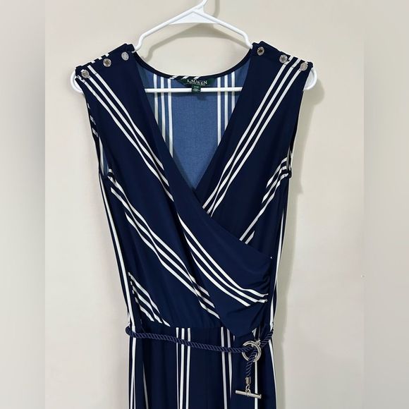 Ralph Lauren Striped Belted Jumpsuit Navy And Cream - Picture 6 of 11